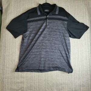 Ben Hogan Polo Shirt Mens Large Black Gray Striped Short Sleeve Polyester‎